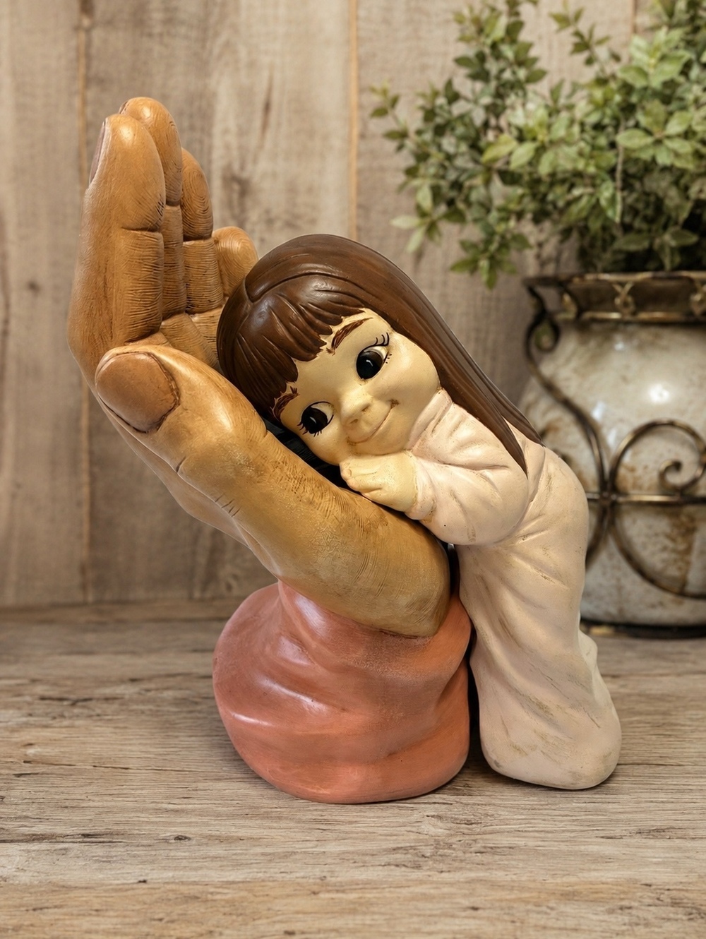 Vintage Girl in the hand of God Figurine Sculpture